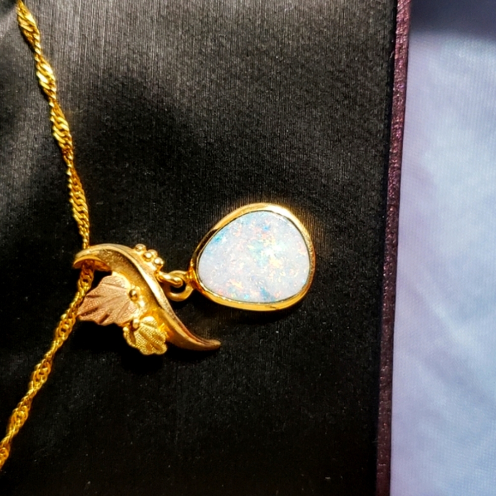 10k Gold Rare Australian Black Opal Pendant w/14k Gold